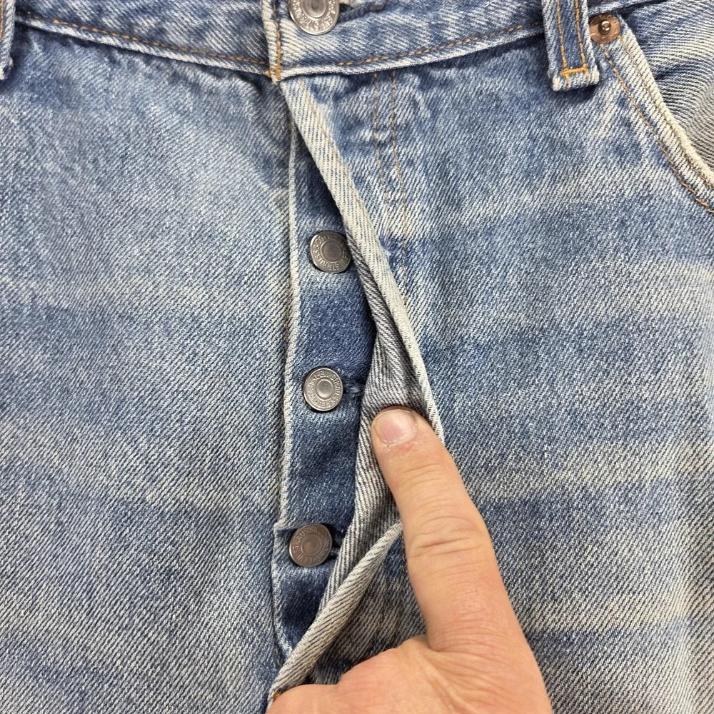 Vintage Levis 501 Jeans Mens Blue Straight Button Fly USA Altered Hem Fits 36x27